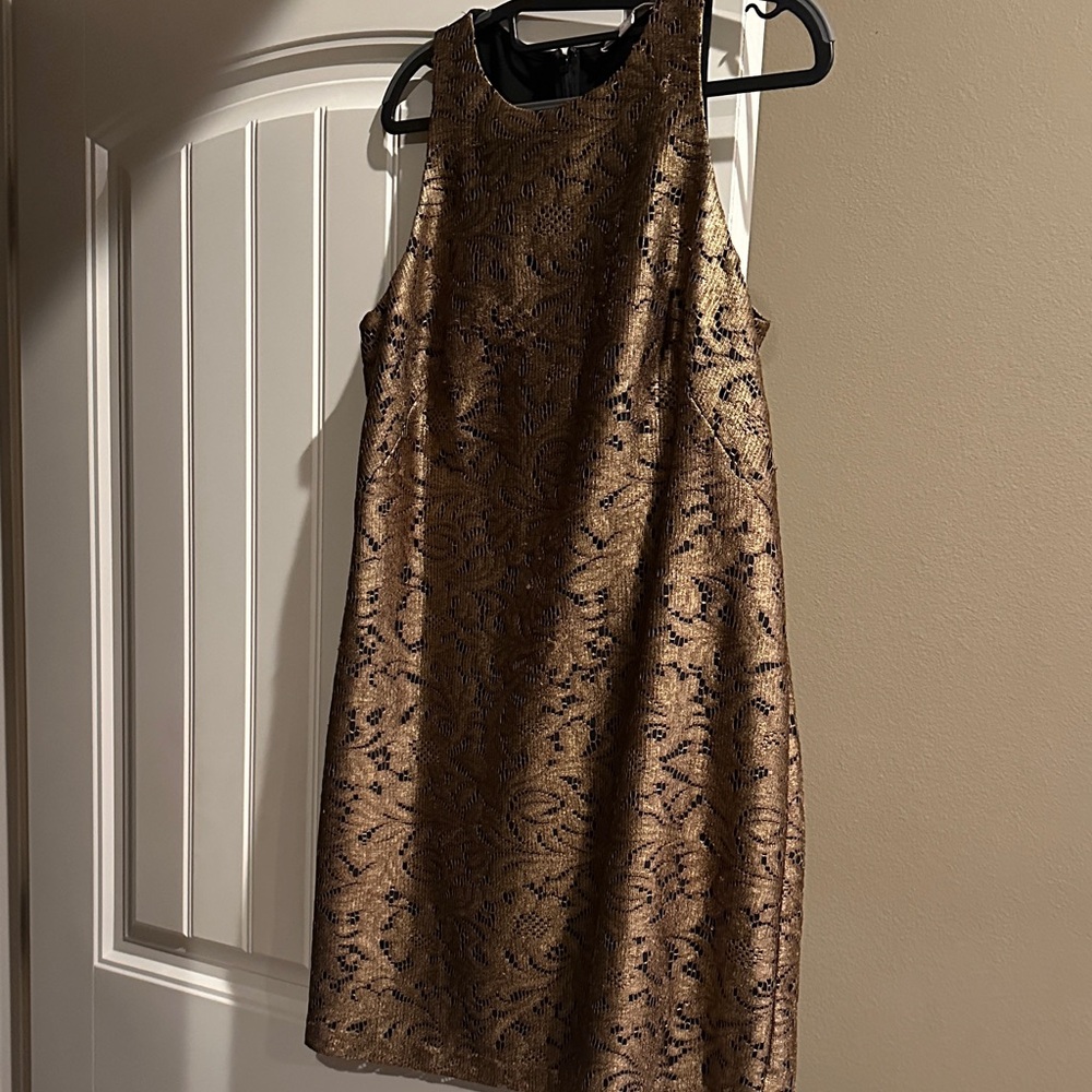 Elegant Gold Lace Dress with Black Lining from Banana Republic